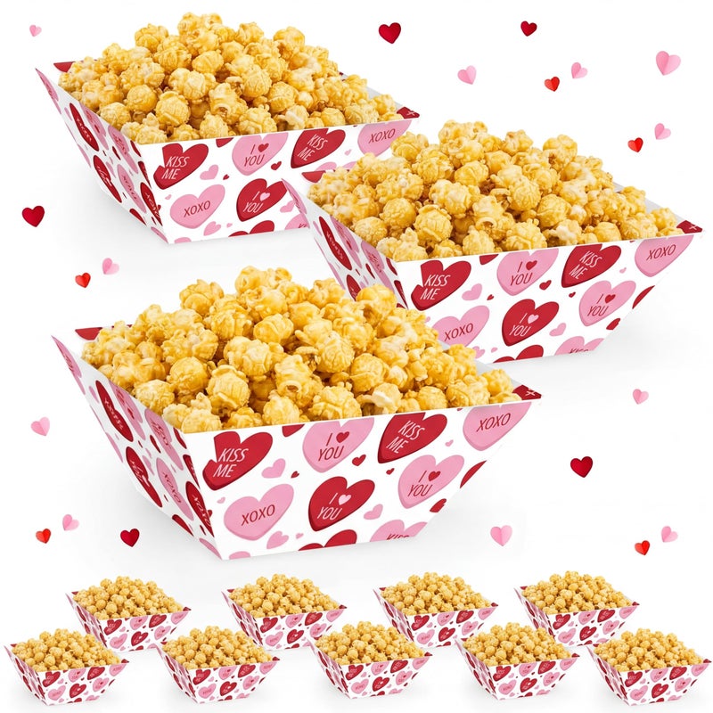 Marspark 12 Pcs Valentine Popcorn Bowl Red Heart Treat Snack Boxes Popcorn Containers Disposable Valentines Food Tray Party Supplies Galentines Decoration for Movie Night Wedding Decorations - Image 1