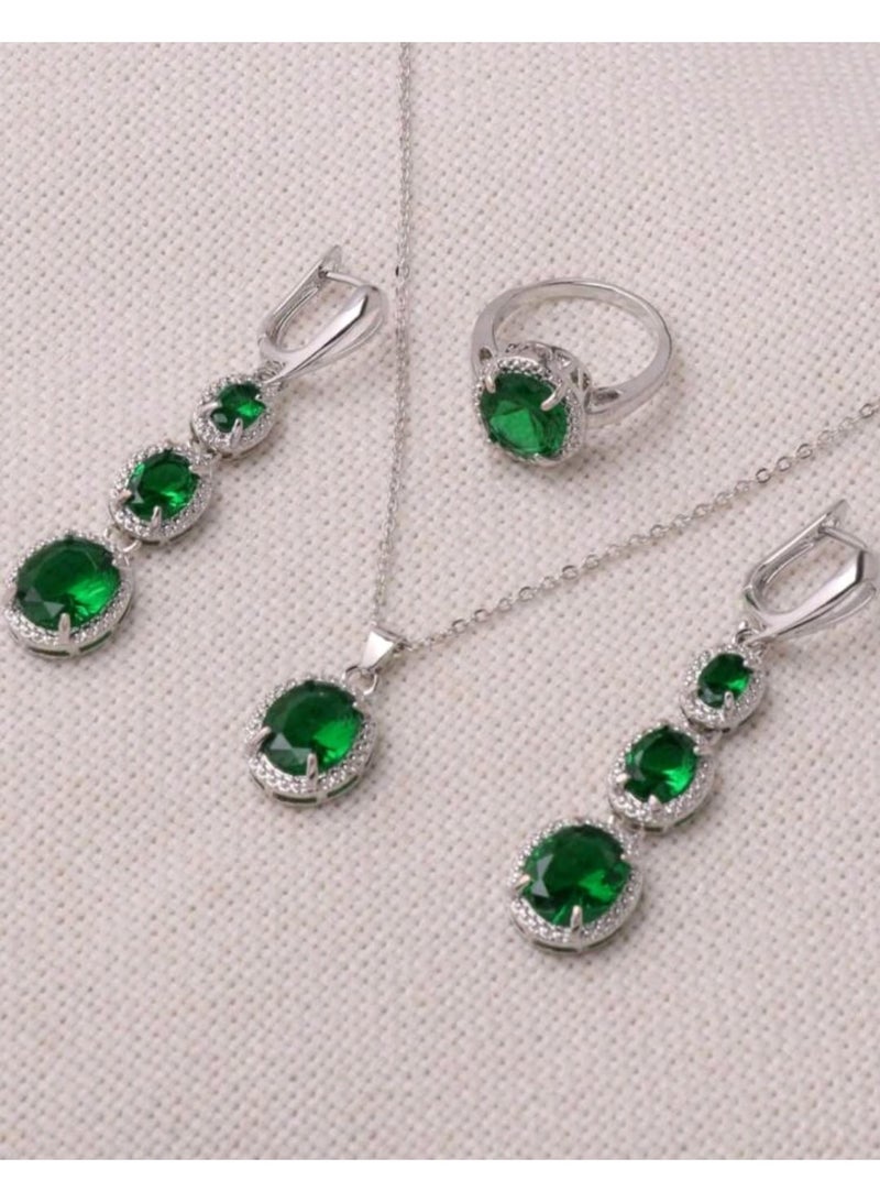 Shein 1 Set Of 4 Pieces Jewelry: 1 Pair Earrings, 1 Necklace, 1 Ring, Gradient Oval Shape - Image 1