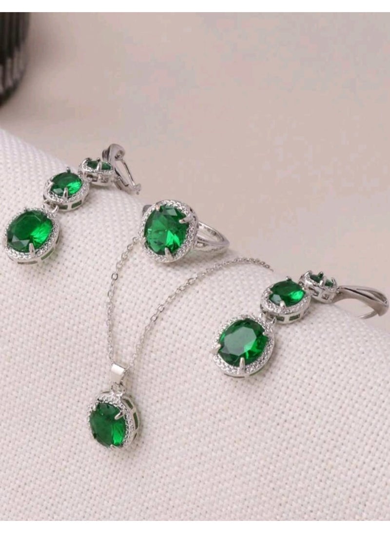 Shein 1 Set Of 4 Pieces Jewelry: 1 Pair Earrings, 1 Necklace, 1 Ring, Gradient Oval Shape - Image 2