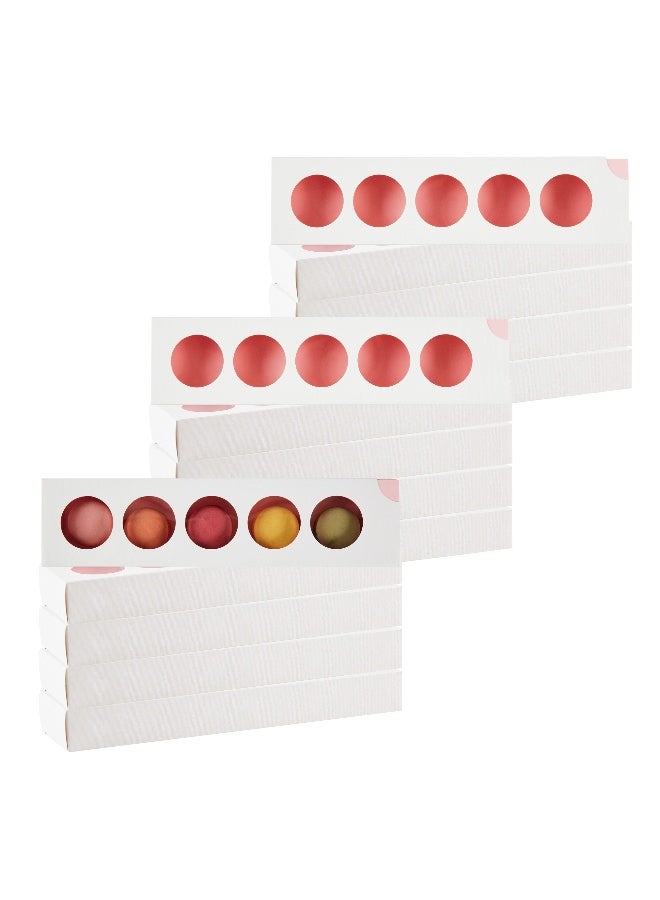 Restaurantware صناديق ماكرون فالنتينو 12 × 2.9 × 1.5 بوصة، 100 عبوة ماكرون - تحمل 5 ماكرونات، مع أغطية، صناديق هدايا ماكرون ورقية بيضاء وردية، مقصورات منفصلة، للهدايا والحفلات - Image 2