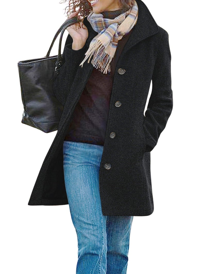 CHARTOU Women's Casual Thicken Wool Blend Stand Collar Single Breasted Pea Coat (Medium, Black) - Image 1