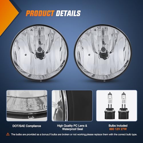 Nilight Fog Lights Assembly Compatible with 2002 2003 2004 2005 2006 2007 2008 2009 GMC Envoy Foglight Replacement w/880 12V 27W Bulbs Clear Lens - Image 2