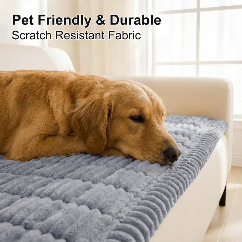 Smiry Couch Cover for Dogs Washable, Non Slip Fuzzy Pet Couch Covers for 3 Cushion Sofa Pet Friendly, Thick Soft Sofa Slipcovers Cushion Protector (Grey, 27.6" x 70.9") - Image 3