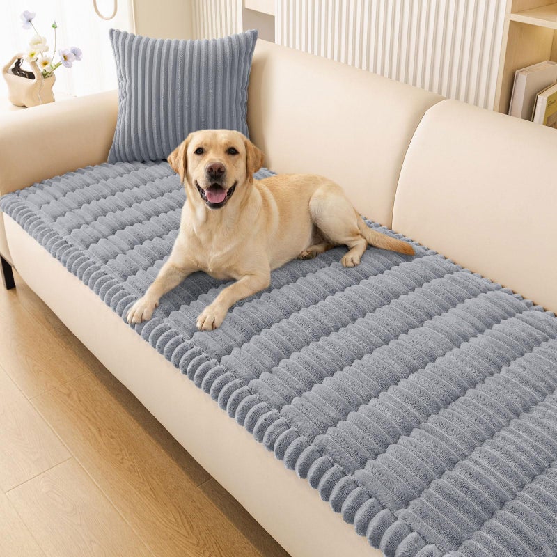 Smiry Couch Cover for Dogs Washable, Non Slip Fuzzy Pet Couch Covers for 3 Cushion Sofa Pet Friendly, Thick Soft Sofa Slipcovers Cushion Protector (Grey, 27.6" x 70.9") - Image 1