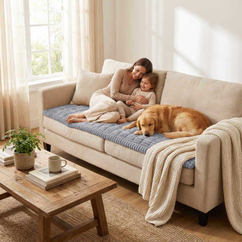 Smiry Couch Cover for Dogs Washable, Non Slip Fuzzy Pet Couch Covers for 3 Cushion Sofa Pet Friendly, Thick Soft Sofa Slipcovers Cushion Protector (Grey, 27.6" x 70.9") - Image 5