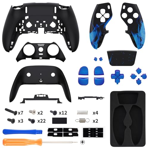 eXtremeRate Full Set Shell with Buttons Touchpad Cover Compatible with ps5 Edge Controller Blue Flame Replacement Decorative Trim Shell Front Back Plates Compatible with ps5 Edge Controller - Image 3