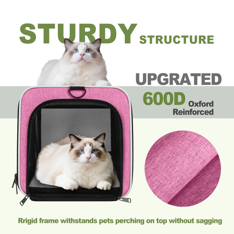 GAPZER Cat Carrier 18x11x11 Delta Airline Approved, Easy Load Soft Pet Plane Travel Bag 15 pounds, Teacup Dog Crate 12 lbs, Yorkie Kennel Carrying Case, Kitten Toy Poodle Mesh Cage up to 20lbs Pink - Image 4