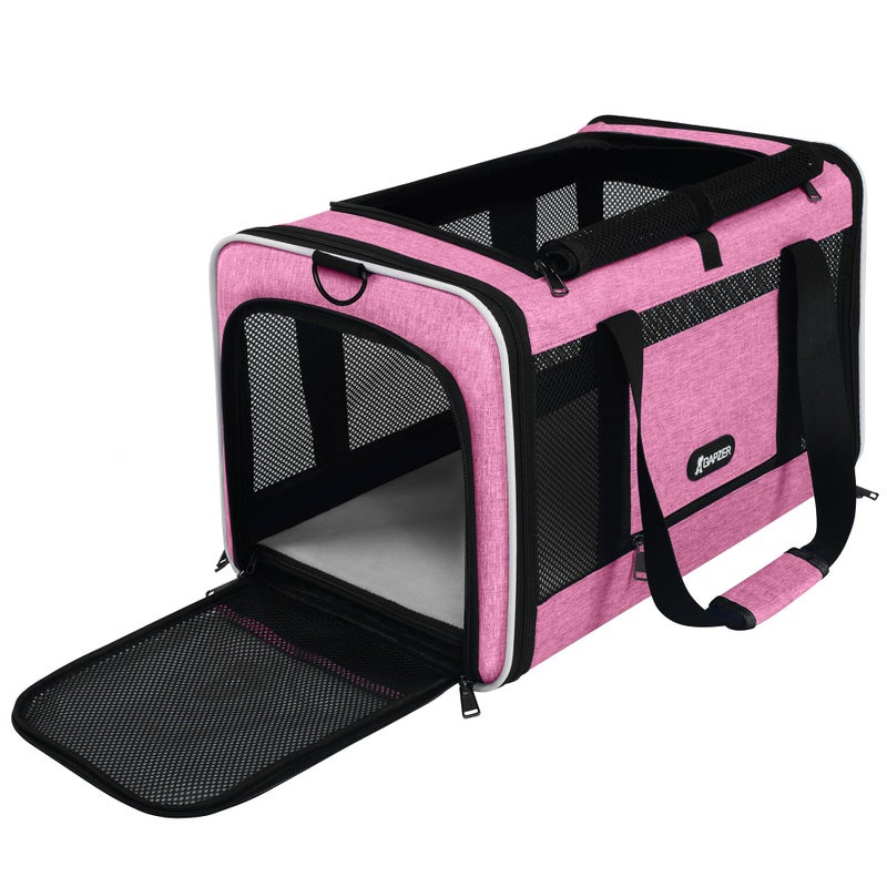 GAPZER Cat Carrier 18x11x11 Delta Airline Approved, Easy Load Soft Pet Plane Travel Bag 15 pounds, Teacup Dog Crate 12 lbs, Yorkie Kennel Carrying Case, Kitten Toy Poodle Mesh Cage up to 20lbs Pink - Image 1