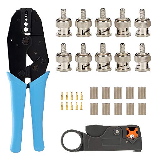 TLS.eagle BNC RG58 Plug Crimp Connector and Striping Crimp Tool for RG58 RG59 Pack of 10 - Image 1