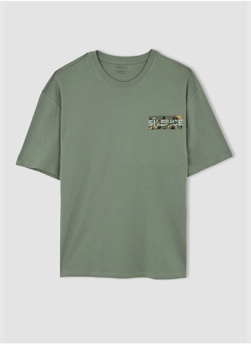 ديفاكتو Oversized Short Sleeve Back Slogan Print T-Shirt
