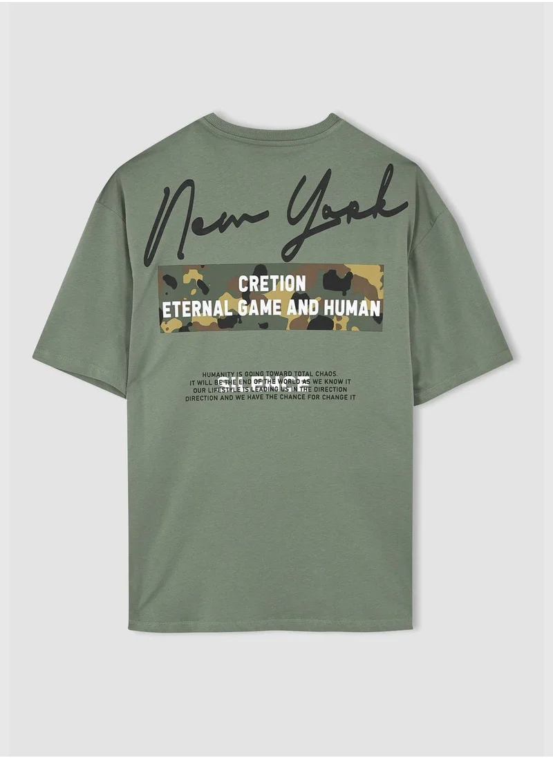 ديفاكتو Oversized Short Sleeve Back Slogan Print T-Shirt