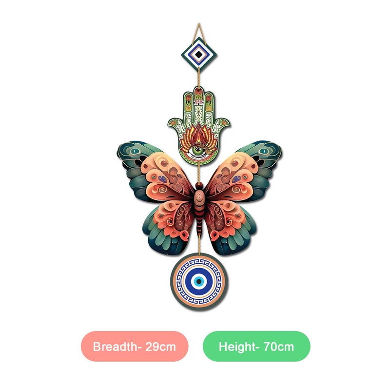 Kaameri Bazaar زخرفة جدارية خشبية على شكل فراشة لتزيين المنزل | زخرفة يد حماة لغرفة المعيشة | زخرفة العين الشريرة المعلقة - Image 3
