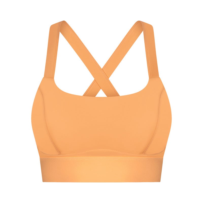 New Summer Naked-Feel Sports Bra Cross-Back Shockproof Boston Orange - Image 1