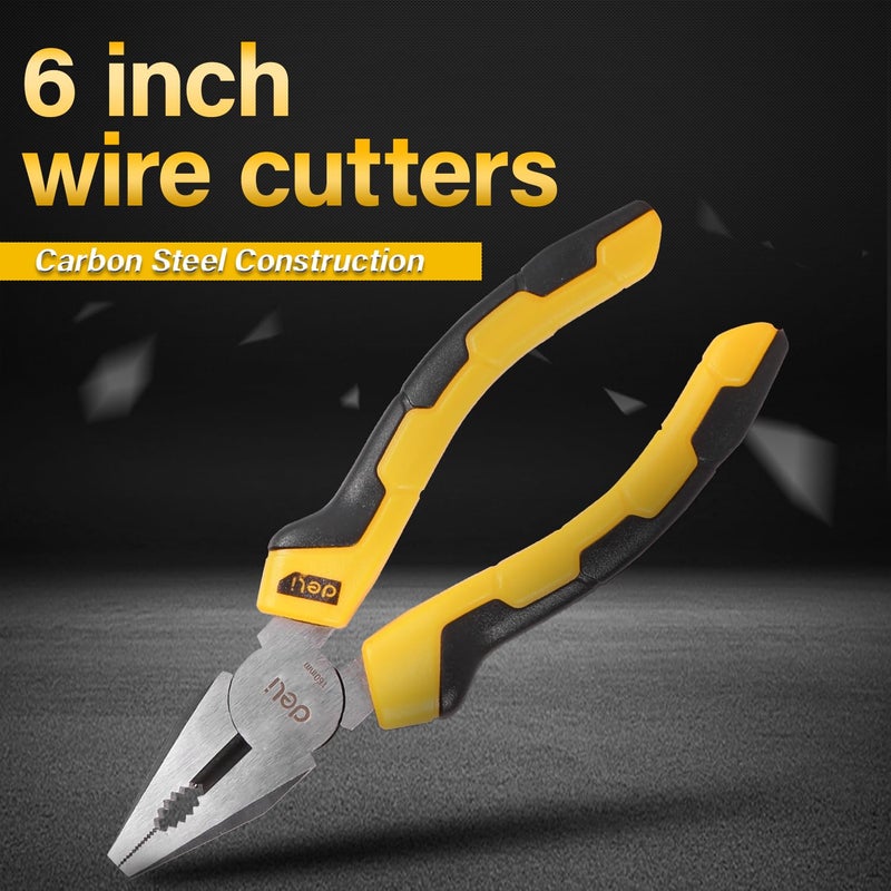 Deli DL2006 كماشة مركبة 6" من الفولاذ الكربوني تصميم مريح ذو لونين ومقبض مطاطي مضاد للانزلاق للأستخدام المنزلي والمهني (عبوة من 1، أصفر وأسود) - Image 3