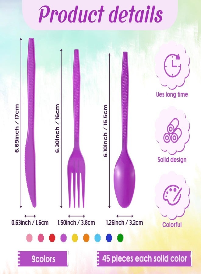 Zhehao 405 Pcs Hard Plastic Utensils Plastic Silverware Set Cutlery Set Disposable Flatware Dinnerware Forks 135 Spoons and Knives Birthday Wedding Party Dinner(Solid Color,Classic Color) - Image 2