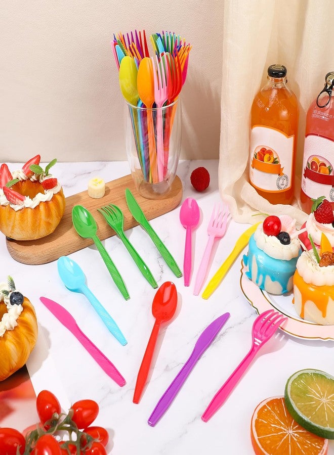 Zhehao 405 Pcs Hard Plastic Utensils Plastic Silverware Set Cutlery Set Disposable Flatware Dinnerware Forks 135 Spoons and Knives Birthday Wedding Party Dinner(Solid Color,Classic Color) - Image 5