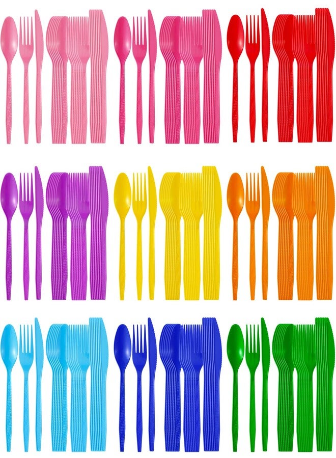 Zhehao 405 Pcs Hard Plastic Utensils Plastic Silverware Set Cutlery Set Disposable Flatware Dinnerware Forks 135 Spoons and Knives Birthday Wedding Party Dinner(Solid Color,Classic Color) - Image 1