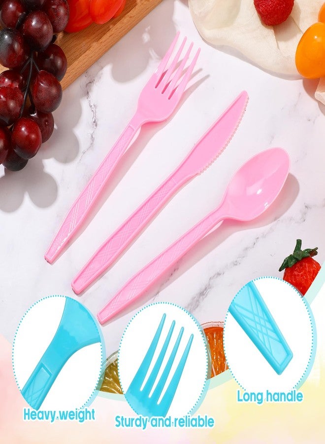 Zhehao 405 Pcs Hard Plastic Utensils Plastic Silverware Set Cutlery Set Disposable Flatware Dinnerware Forks 135 Spoons and Knives Birthday Wedding Party Dinner(Solid Color,Classic Color) - Image 3