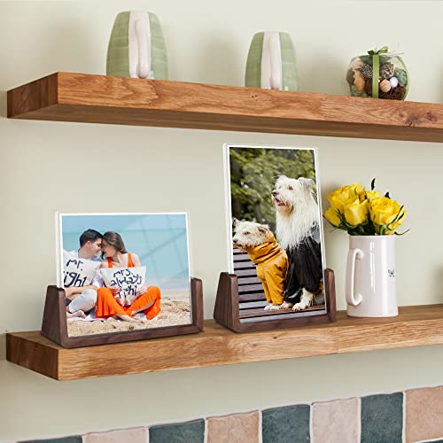 Komimaci 4x6 picture frames, Solid Rustic Wooden Photo Frames with Walnut Wood Base and High Definition Acrylic Glass Covers - 4 Pack for Tabletop or Desktop Display (4x6 inch, 4 Pack) - Image 2