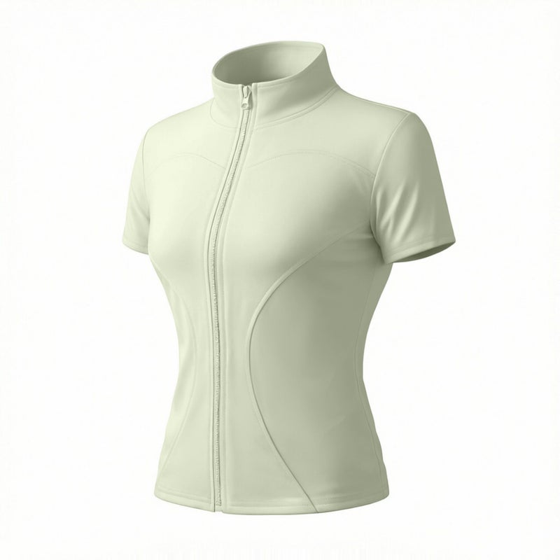 Women's Summer Quick-Dry Short Sleeve Zip-Up Fitness Top for Cycling, Yoga & Running