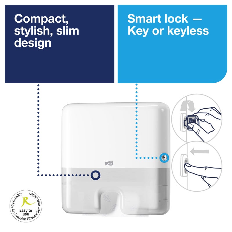 Tork Xpress Mini Multifold Hand Towel Dispenser White H2, One-at-a-Time Dispensing, Elevation Range, 553120 - Image 2