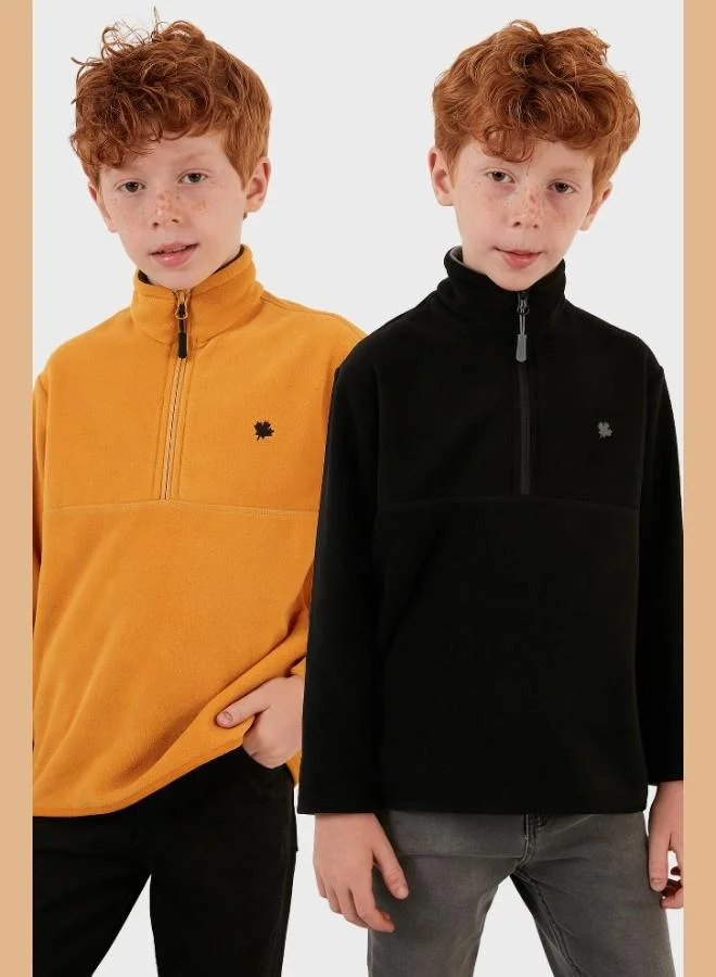 Lela Lela Soft Texture Zippered Stand Collar Raised 2-Pack Polar Kids POLAR 5905002S2