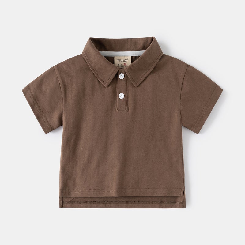 Children'S Monochrome Polo Short Sleeve Collar Buckle Casual Lapel Short Sleeve Cool Summer Handsome Short Sleeve - Image 1