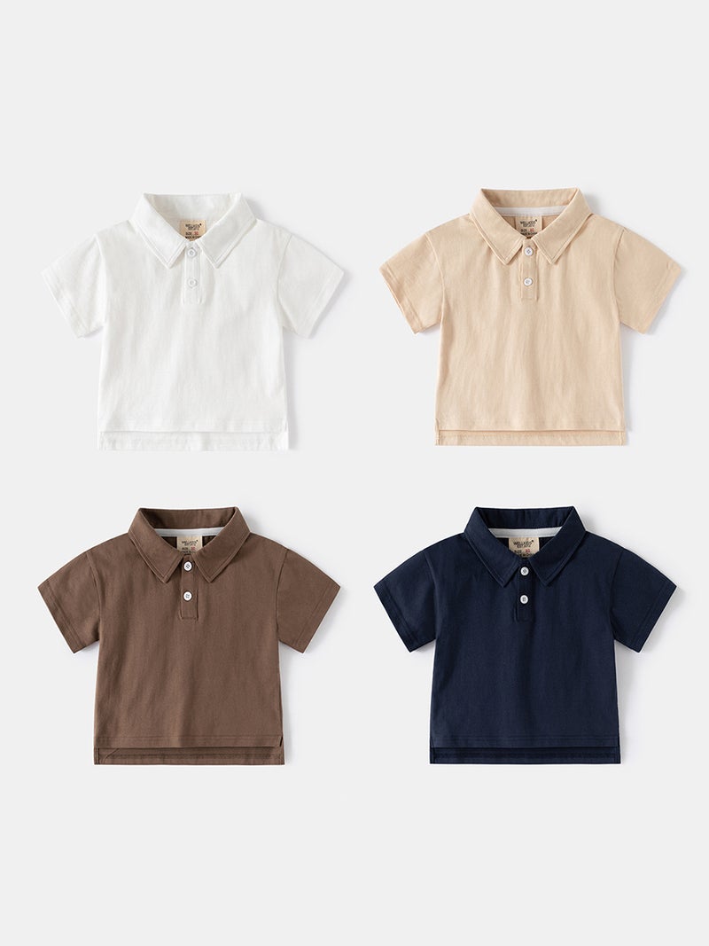 Children'S Monochrome Polo Short Sleeve Collar Buckle Casual Lapel Short Sleeve Cool Summer Handsome Short Sleeve - Image 2