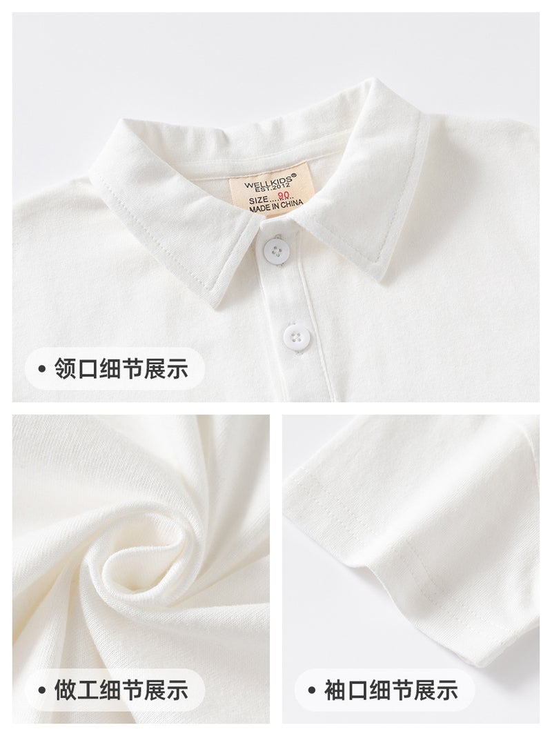 Children'S Monochrome Polo Short Sleeve Collar Buckle Casual Lapel Short Sleeve Cool Summer Handsome Short Sleeve - Image 5