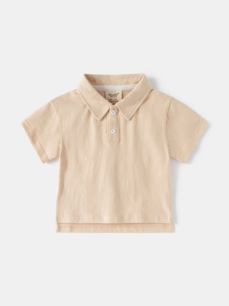 Children'S Monochrome Polo Short Sleeve Collar Buckle Casual Lapel Short Sleeve Cool Summer Handsome Short Sleeve - Image 4