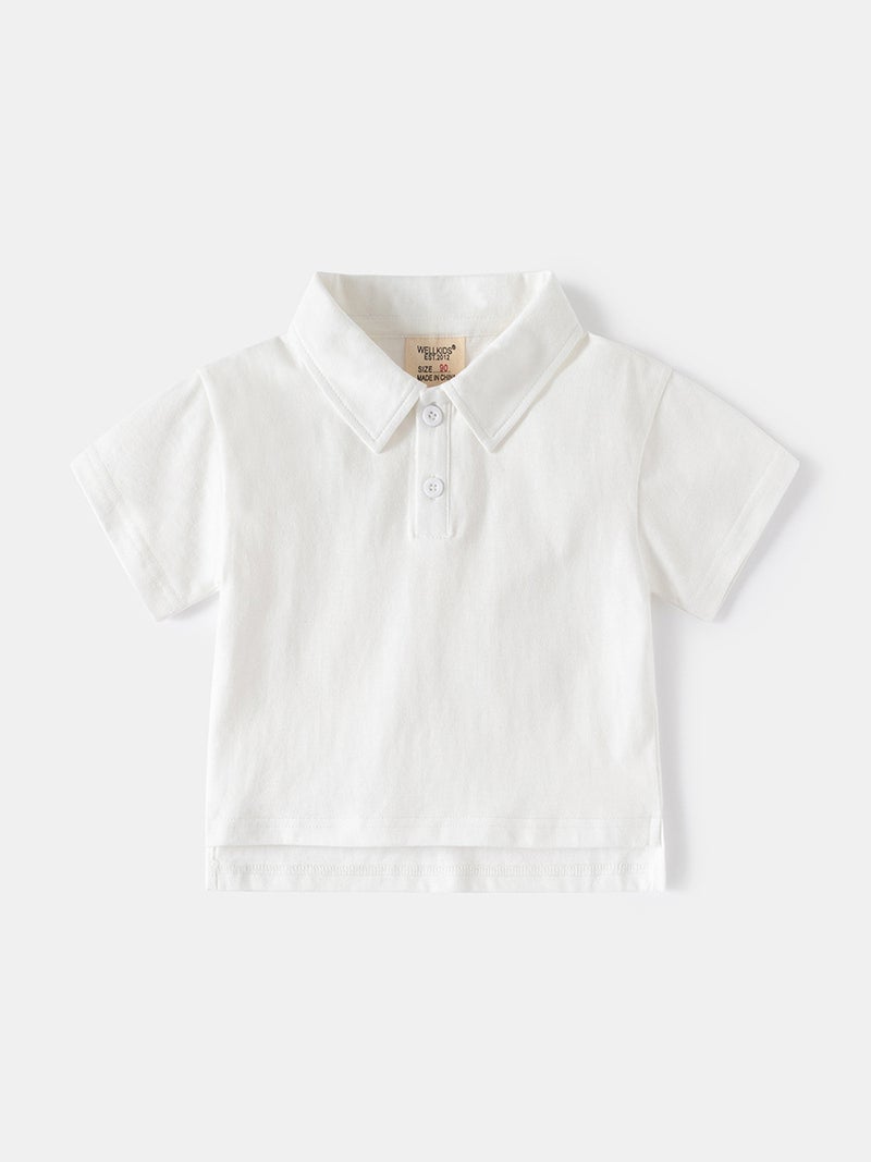 Children'S Monochrome Polo Short Sleeve Collar Buckle Casual Lapel Short Sleeve Cool Summer Handsome Short Sleeve - Image 3