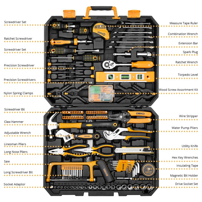 DEKOPRO 228 Piece Socket Wrench Auto Repair Tool Combination Package Mixed Tool Set Hand Tool Kit with Plastic Toolbox Storage Case - Image 2