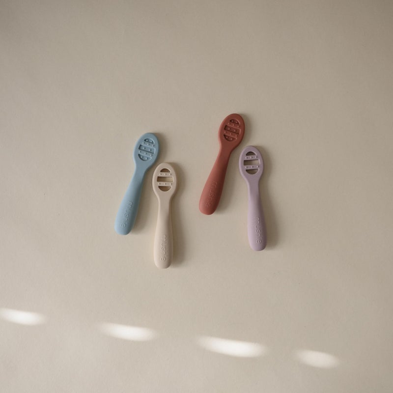 mushie Silicone First Feeding Baby Spoons | 2 Pack (Rose/Soft Lilac) - Image 3
