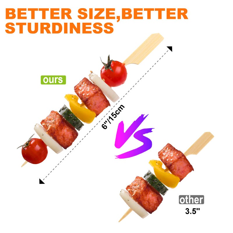 DOUDOULE 200PCS Bamboo Skewers for Appetizers, [6 Inch] Long Cocktail Picks Fancy Toothpicks for Appetizers, Flat Paddle Wooden Skewers Food Sticks for Party Drinks Fruit BBQ, Charcuterie Boards Accessories - Image 5
