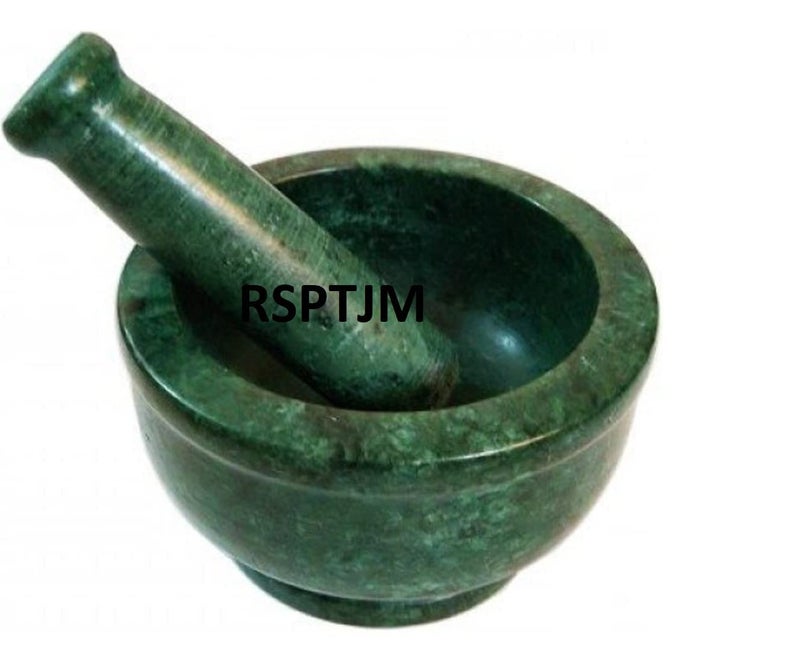 RSPTJM imam dasta okhali and masher GREEN okhali and musal motor and pestle marble Natural GREEN Marble Mortar and Pestle Set Imam Dasta Ohkli Musal Kharal 4 Inches GREEN - Image 1