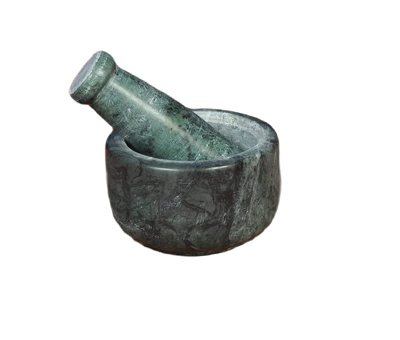 RSPTJM imam dasta okhali and masher GREEN okhali and musal motor and pestle marble Natural GREEN Marble Mortar and Pestle Set Imam Dasta Ohkli Musal Kharal 4 Inches GREEN - Image 5