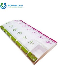 Large Weekly Pill Organizer 7 Days Morning And Evening Pill Organizer 14 Easy Open Compartments - From Acnoria Care - Size 22 * ​​11.2 * 2.4 cm