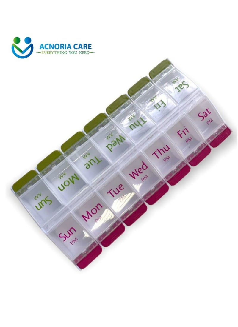 ACNORIA CARE - Large Weekly Pill Organizer 7 Days Morning And Evening Pill Organizer 14 Easy Open Compartments - From Acnoria Care - Size 22 * ​​11.2 * 2.4 cm - Image 1