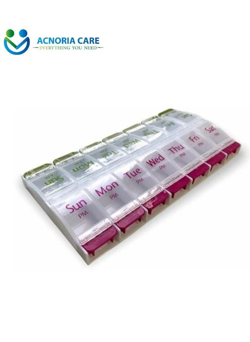 ACNORIA CARE - Large Weekly Pill Organizer 7 Days Morning And Evening Pill Organizer 14 Easy Open Compartments - From Acnoria Care - Size 22 * ​​11.2 * 2.4 cm - Image 1