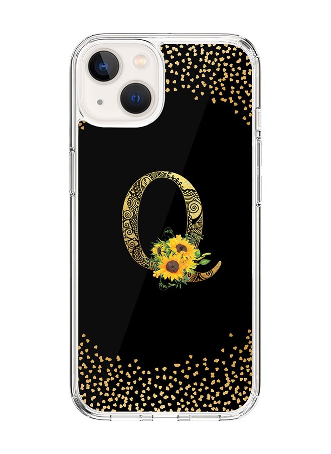 Stylizedd Classic Clear Case For iPhone 14 Plus, Hybrid Soft Case Thin Cover- Custom Monogram Initial Letter Mandala Floral Pattern Alphabet - Q(Black)  - Image 1