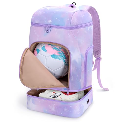 Smasrob Soccer Backpack for Girls with Separate Ball Pocket and Shoe Compartment, Sports Bags for Soccer, Basketball, Volleyball, Purple - Image 1
