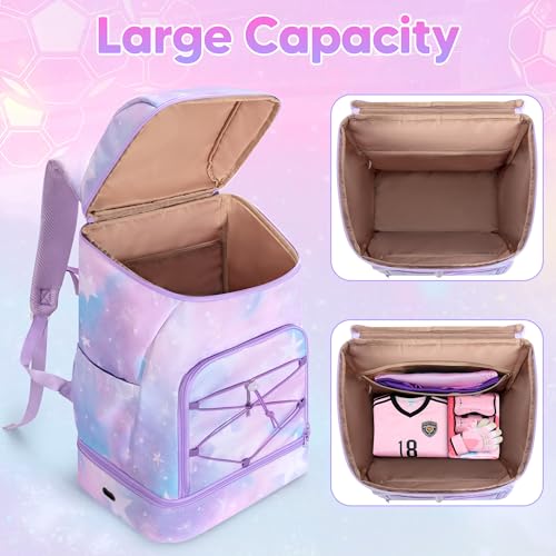 Smasrob Soccer Backpack for Girls with Separate Ball Pocket and Shoe Compartment, Sports Bags for Soccer, Basketball, Volleyball, Purple - Image 4