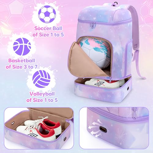 Smasrob Soccer Backpack for Girls with Separate Ball Pocket and Shoe Compartment, Sports Bags for Soccer, Basketball, Volleyball, Purple - Image 3