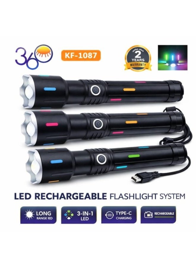 كي إف مصباح يدوي LED قابل لإعادة الشحن 360 KF-1087 — مصباح بعيد المدى 3 في 1 - Image 3