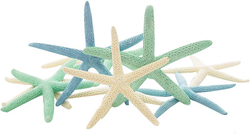 Nautical Crush Trading Starfish Decor - Star Fish for Craft - 10pk Real 4-6" Green Blue White Sea Stars - Beach Wedding Decor - Coastal Party Decorations - Seashell Decor - Image 1