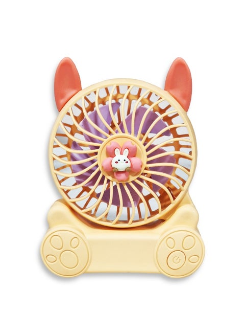 Handheld Fan, Cute Cartoon Portable Fan, 2 Speeds, Rechargeable Battery via USB Cable for Easy Use Anywhere, Small and Lightweight Design Perfect for Carrying in Bag or on Desk, Safe Materials and Attractive Design for Kids and Adults, One side Movable Head with Base to Fix Fan on Table, Great Summer Gift