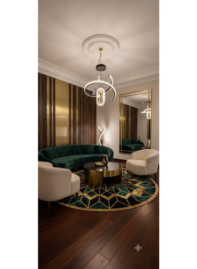 نجفة ليد (LED) مودرن بتصميم حلزوني متداخل باللون الأسود الملكي مع كريستال مضيء وتطعيمات ذهبية - Image 2
