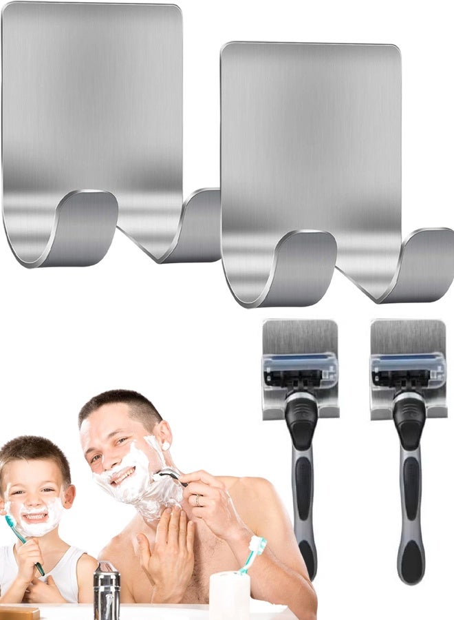 2 Pcs Self Adhesive Stainless Steel Razor Hooks, Waterproof Shaver Holder - Image 1