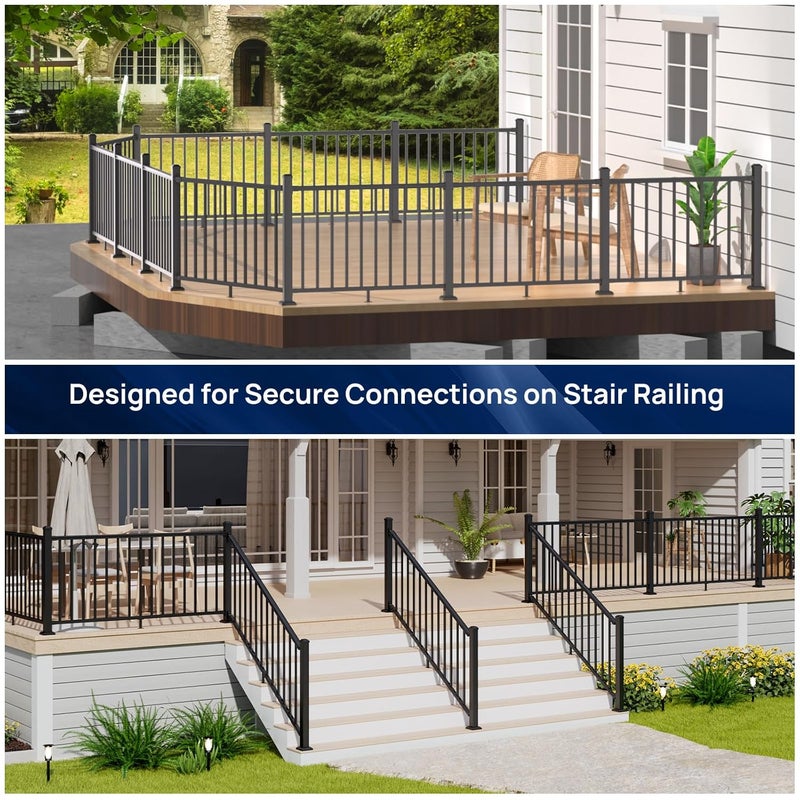 Egadis 4 Pack Aluminum Adjustable Railing Bracket Connector with Drill Bit, Deck Railing Bracket, Black Textured Powder-Coat Finish Rail System for Outdoor Decks, Porches & Balconies - Image 4
