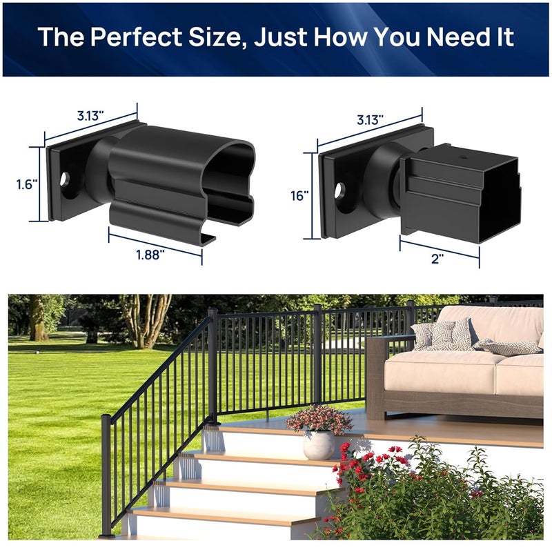 Egadis 4 Pack Aluminum Adjustable Railing Bracket Connector with Drill Bit, Deck Railing Bracket, Black Textured Powder-Coat Finish Rail System for Outdoor Decks, Porches & Balconies - Image 5